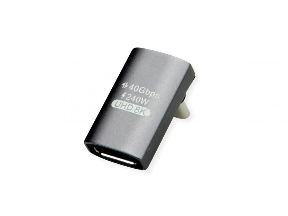 Imagine Adaptor USB 4 type C 240W unghi 90 grade T-M Aluminiu, Roline 12.03.2934