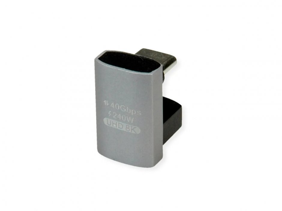 Imagine Adaptor USB 4 type C 240W unghi 360 grade U shape T-M Aluminiu, Roline 12.03.2935