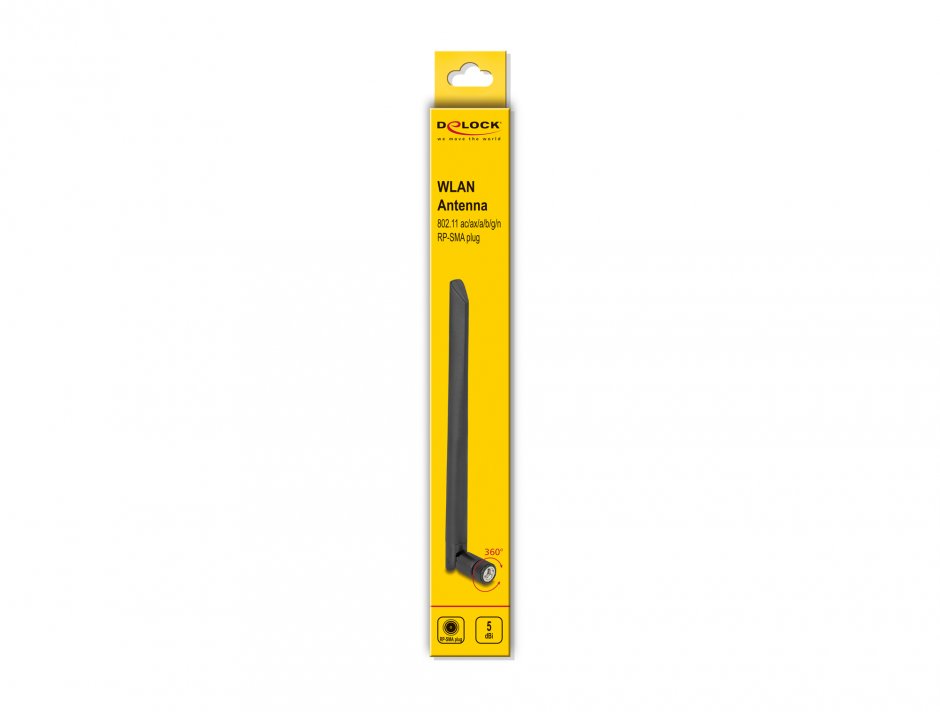 Imagine Antena WLAN 802.11 a/ax/a/b/g/n RP-SMA 5dBi 20cm omnidirectional, Delock 12636
