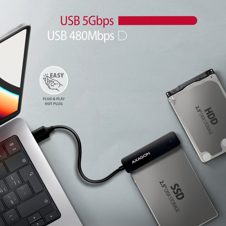 Imagine Adaptor USB 3.2 Gen1-A la HDD/SSD 2.5", Axagon ADSA-FP2A