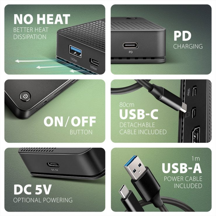 Imagine Docking station USB4 type C la HDMI/Displayport 8K60Hz + 3 x USB-A + 2 x USB-C + Gigabit PD 100W, Axagon HMC-U4