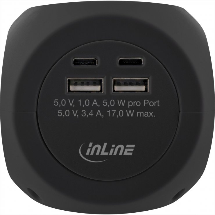 Imagine Prelungitor cu 3 prize + 2 x USB-C + 2 x USB-A 2m Negru, InLine IL16499B