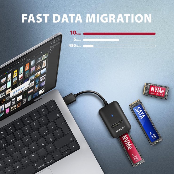 Imagine Adaptor USB 3.2 la M.2 NVMe/SATA, Axagon ADM2-AM