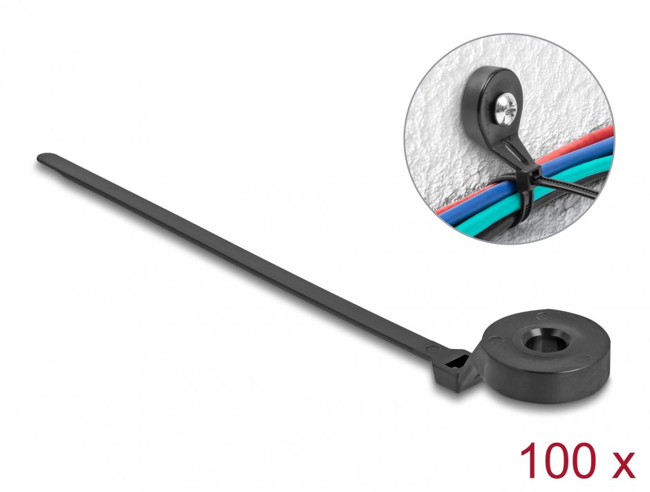 Imagine Set 100 buc bride cu prindere 180x6mm Negru , Delock 18915