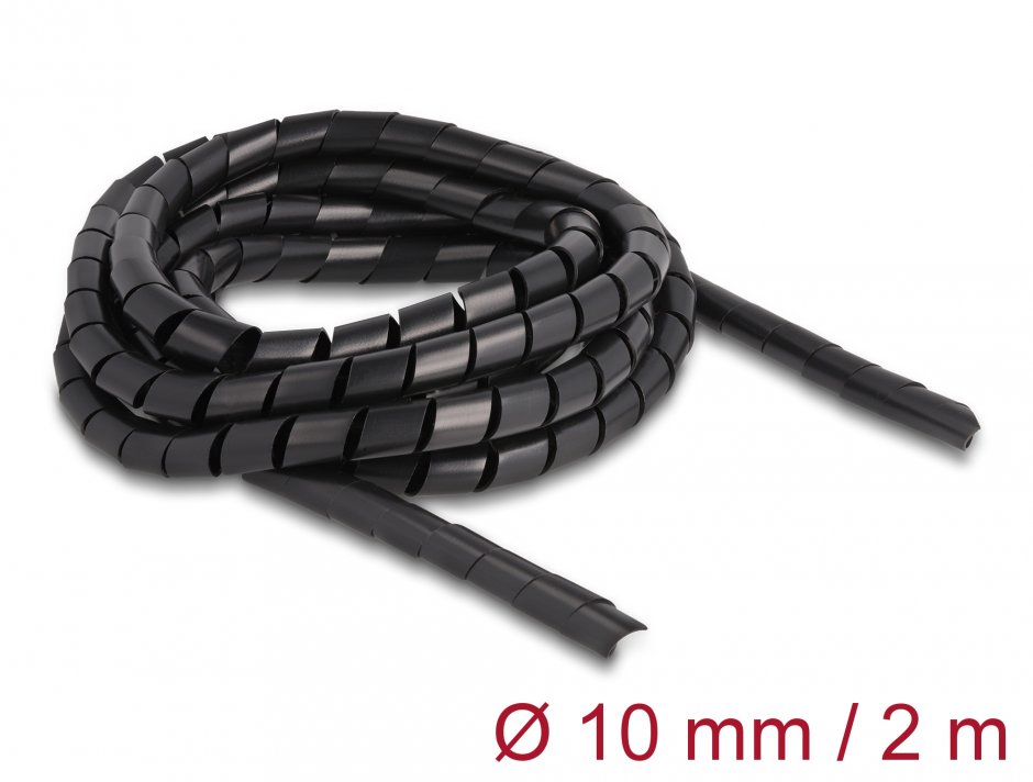 Imagine Organizator cabluri spiralat 2m x 10mm Negru, Delock 19014