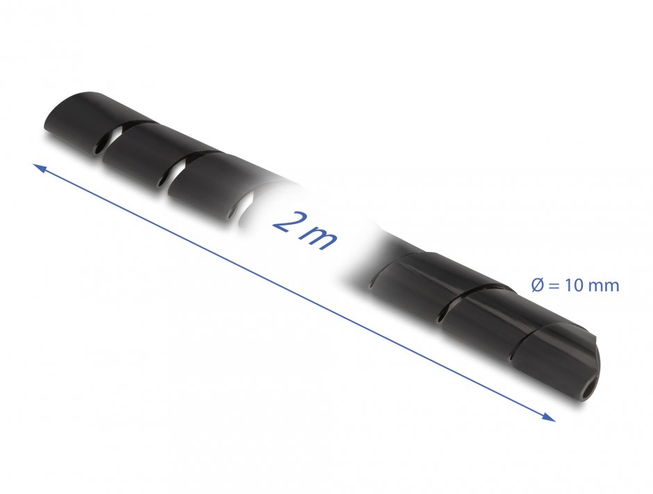 Imagine Organizator cabluri spiralat 2m x 10mm Negru, Delock 19014