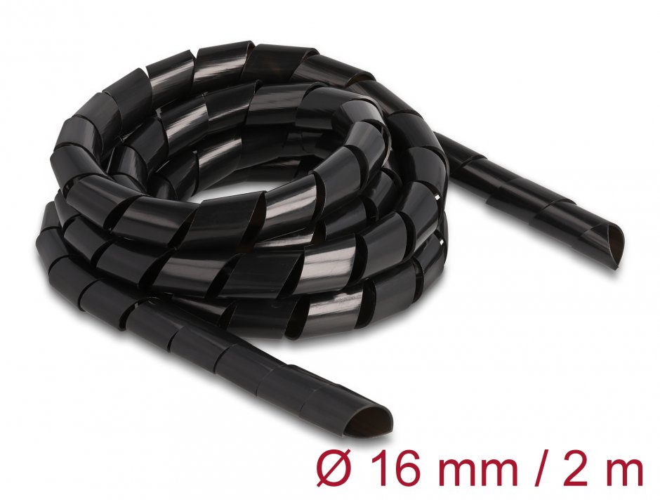 Imagine Organizator cabluri spiralat 2m x 16mm Negru, Delock 19024