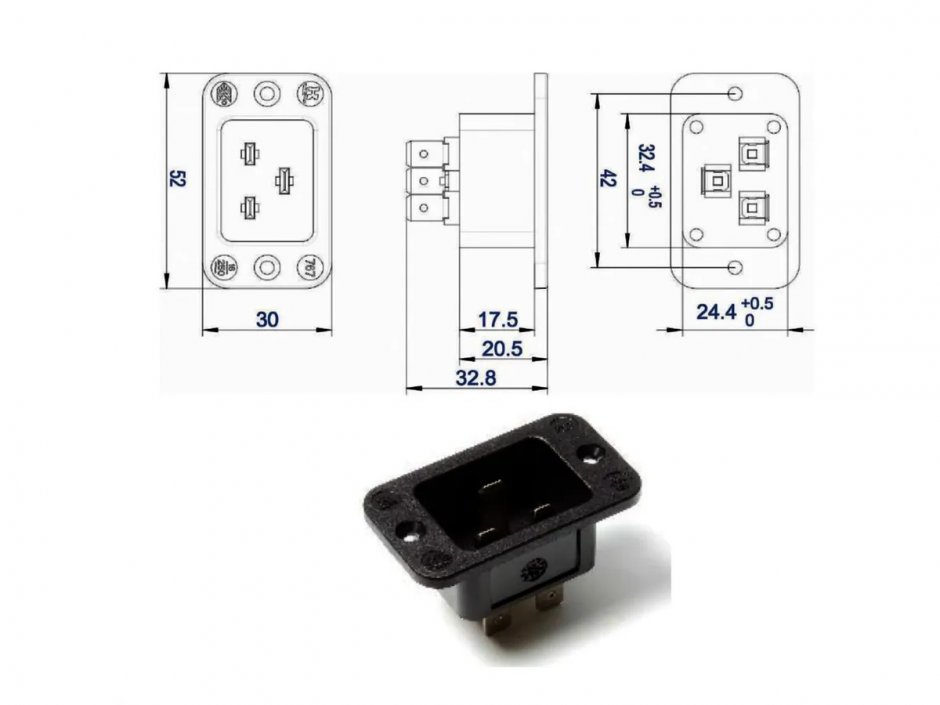 Imagine Conector IEC320 C20 thermoplastic cu montare panou, Bachmann 917.173