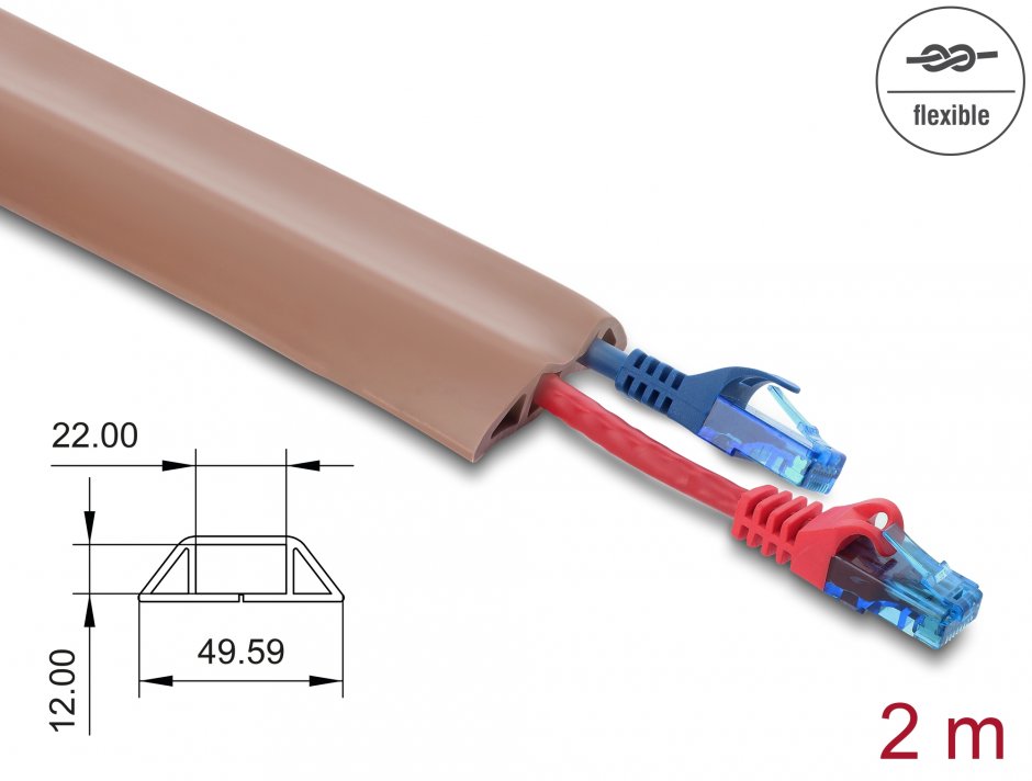 Imagine Canal cablu flexibil PVC cu adeziv 50x14 mm - lungime 2m Maro, Delock 20764