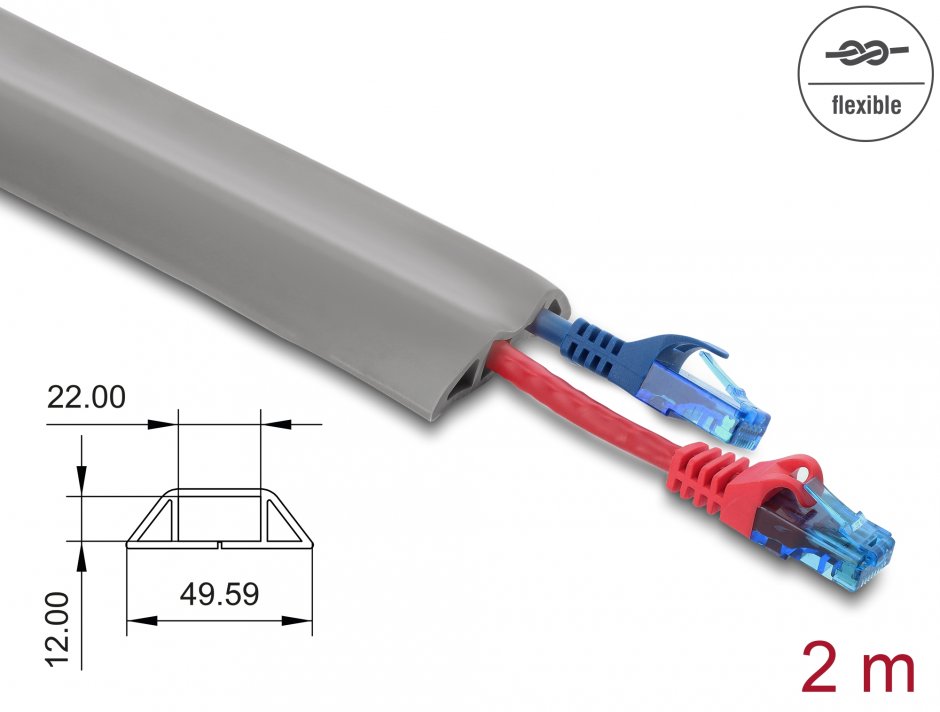 Imagine Canal cablu flexibil PVC cu adeziv 50x14 mm - lungime 2m Gri, Delock 20767
