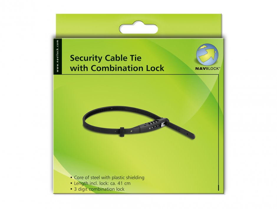 Imagine Cablu de securitate universal cu cifru Negru, Navilock 20930