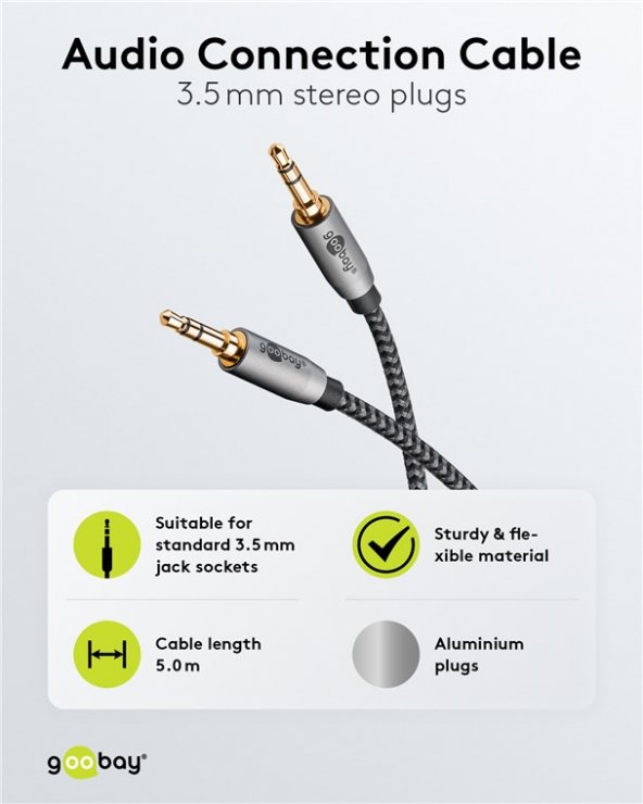 Imagine Cablu audio jack stereo 3.5mm T-T 5m brodat, Goobay Plus G65276