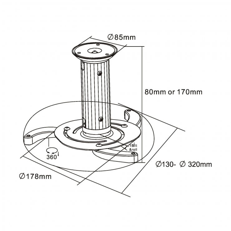 Imagine Suport tavan pentru proiector max. 10kg, InLine IL23134A