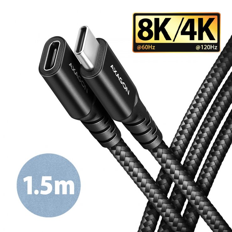 Imagine Cablu prelungitor USB type C 3.2 Gen2 T-M 8K60Hz 240W brodat 1.5m, AXAGON BUCM32-CF15AB