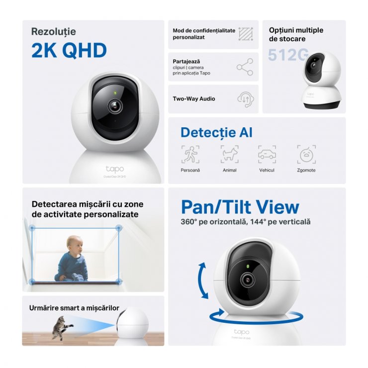 Imagine Camera IP wireless 2K cu microfon si SD card, TP-LINK Tapo C220