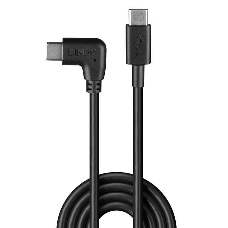 Imagine Cablu USB type C 2.0 drept/unghi 90 grade T-T 0.5m Negru, Lindy L32004