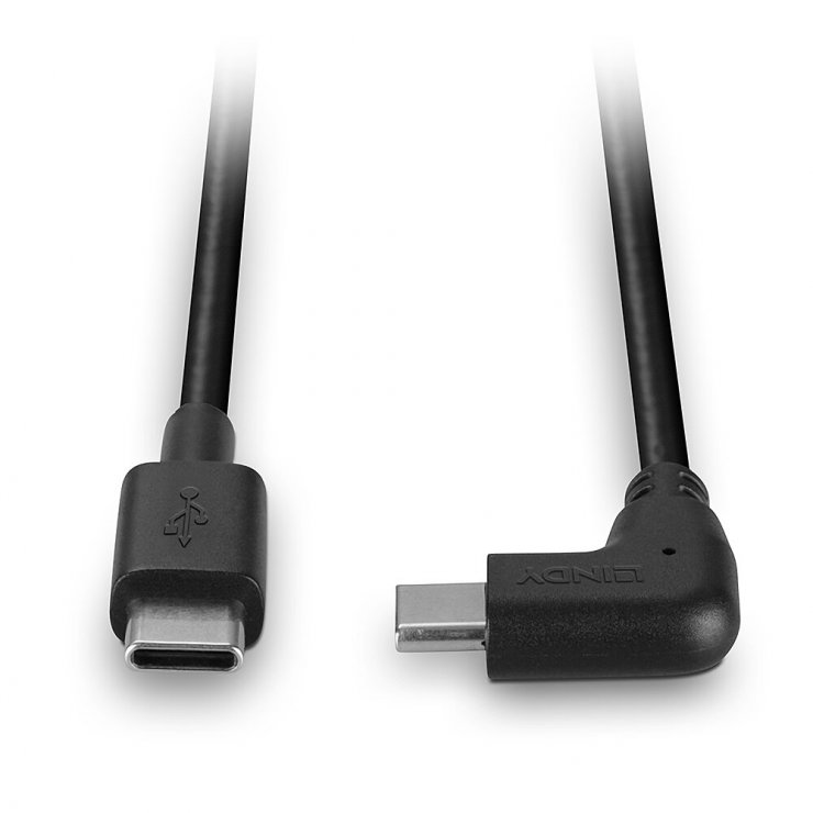 Imagine Cablu USB type C 2.0 drept/unghi 90 grade T-T 1m Negru, Lindy L32005