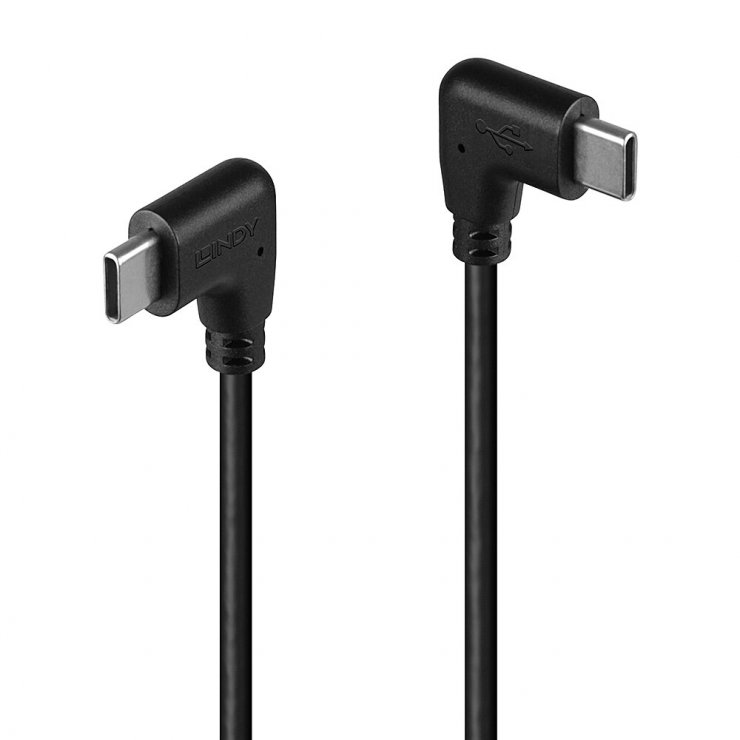 Imagine Cablu USB type C 2.0 unghi/unghi 90 grade T-T 1m Negru, Lindy L32009