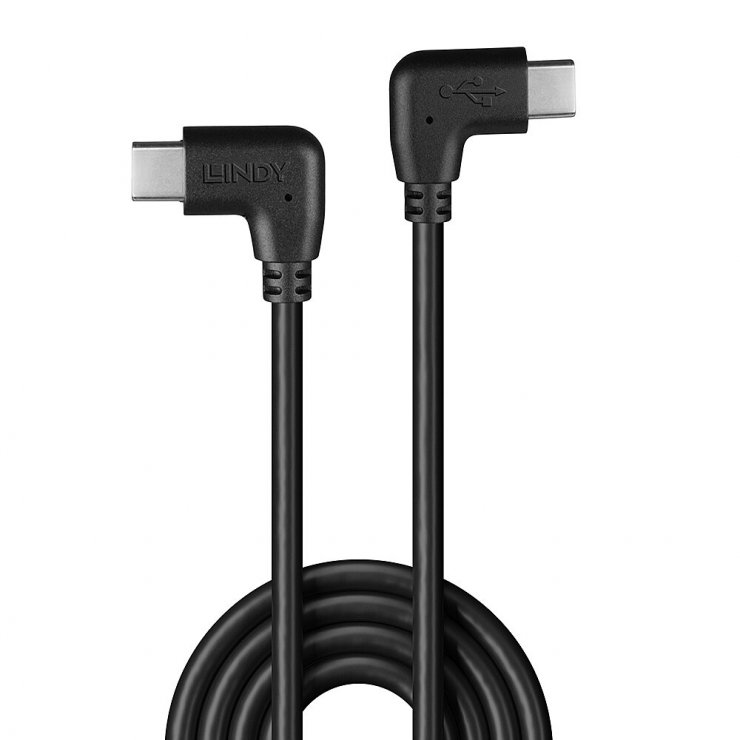 Imagine Cablu USB type C 2.0 unghi/unghi 90 grade T-T 1m Negru, Lindy L32009