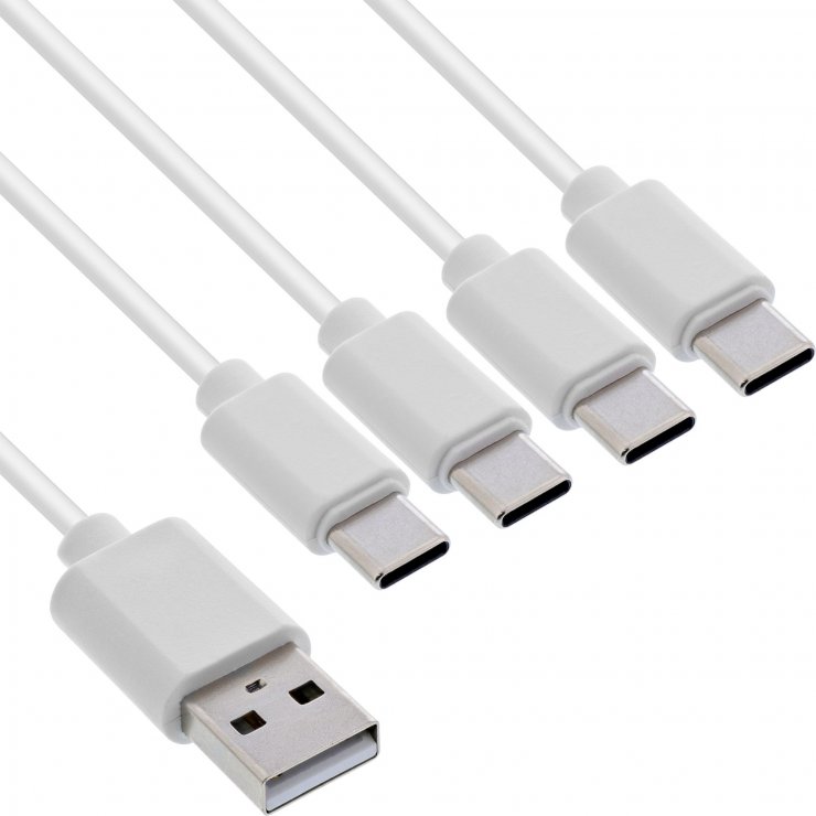 Imagine Cablu de alimentare USB-A la 4 x USB type C T-T 2m Alb, InLine IL35142W