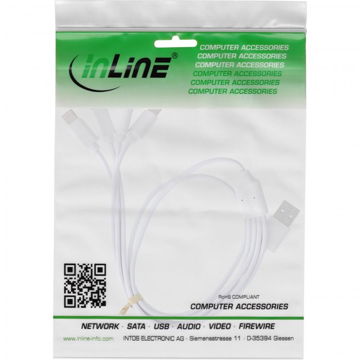 Imagine Cablu de alimentare USB-A la 4 x USB type C T-T 2m Alb, InLine IL35142W
