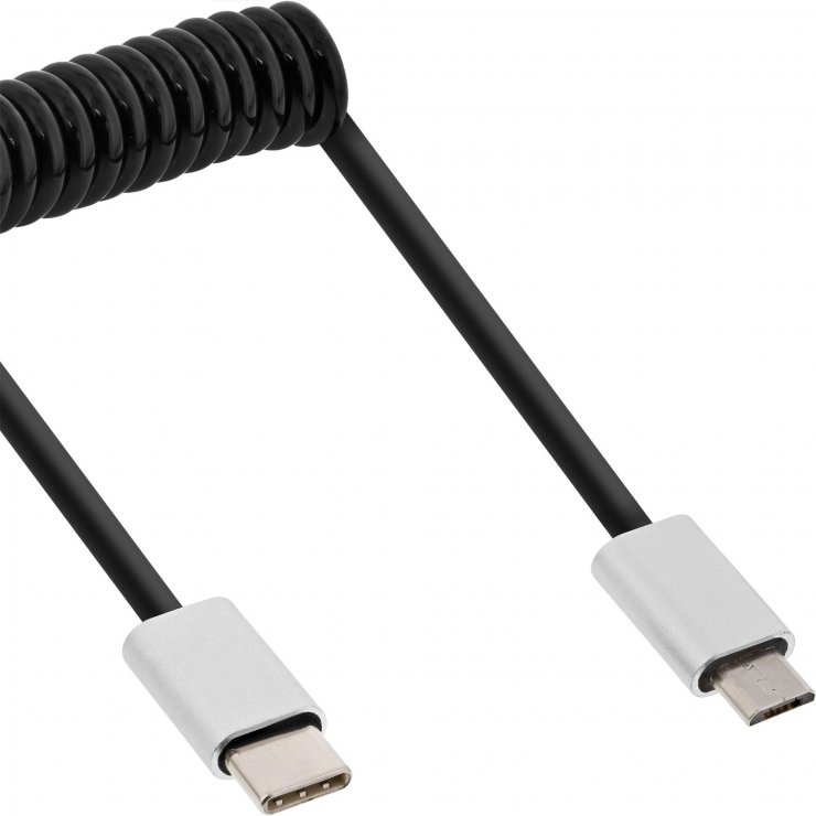 Imagine Cablu micro USB 2.0 la USB type C spiralat 3m, InLine IL35863