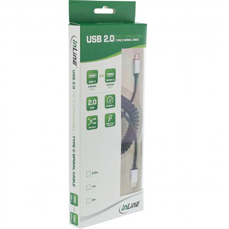 Imagine Cablu micro USB 2.0 la USB type C spiralat 3m, InLine IL35863