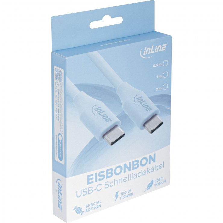 Imagine Cablu USB 2.0 type C fast charging silicon 100W Blue 2m, InLine IL35892B