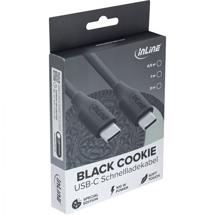 Imagine Cablu USB 2.0 type C fast charging silicon 100W Negru 2m, InLine IL35892