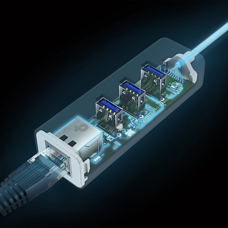 Imagine HUB USB type C la 3 porturi USB 3.0 & port Gigabit Ethernet, TP-LINK UE330C