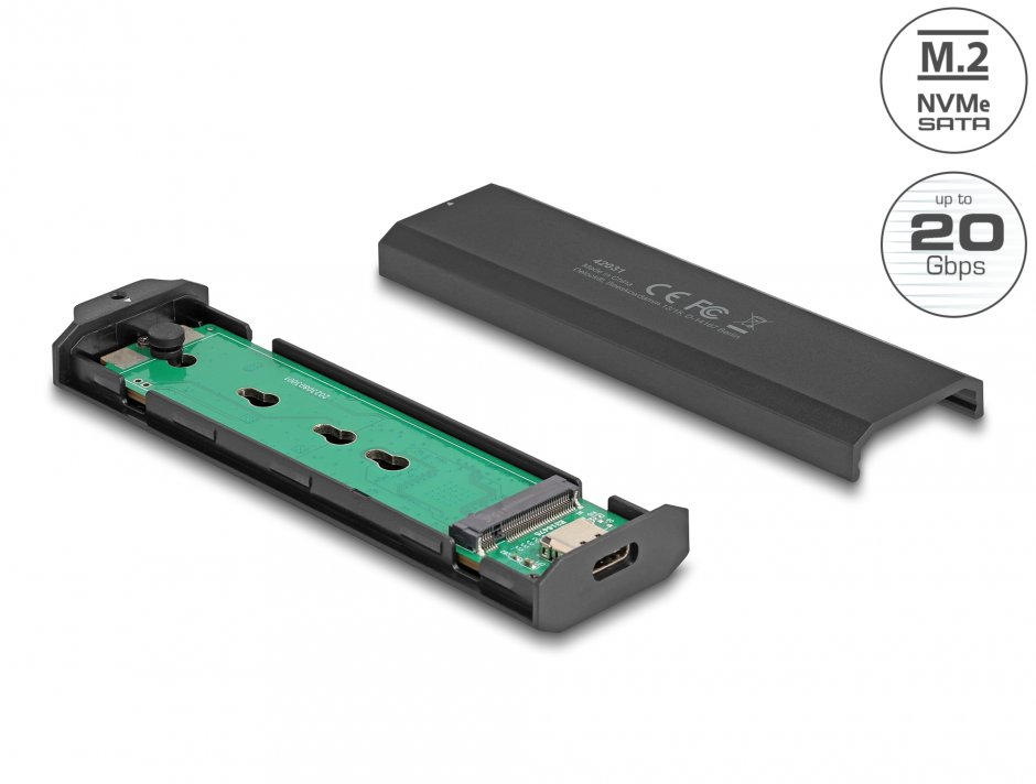 Imagine Rack extern USB 3.2 type C pentru SSD M.2 NVMe PCIe/SATA Combo, Delock 42031