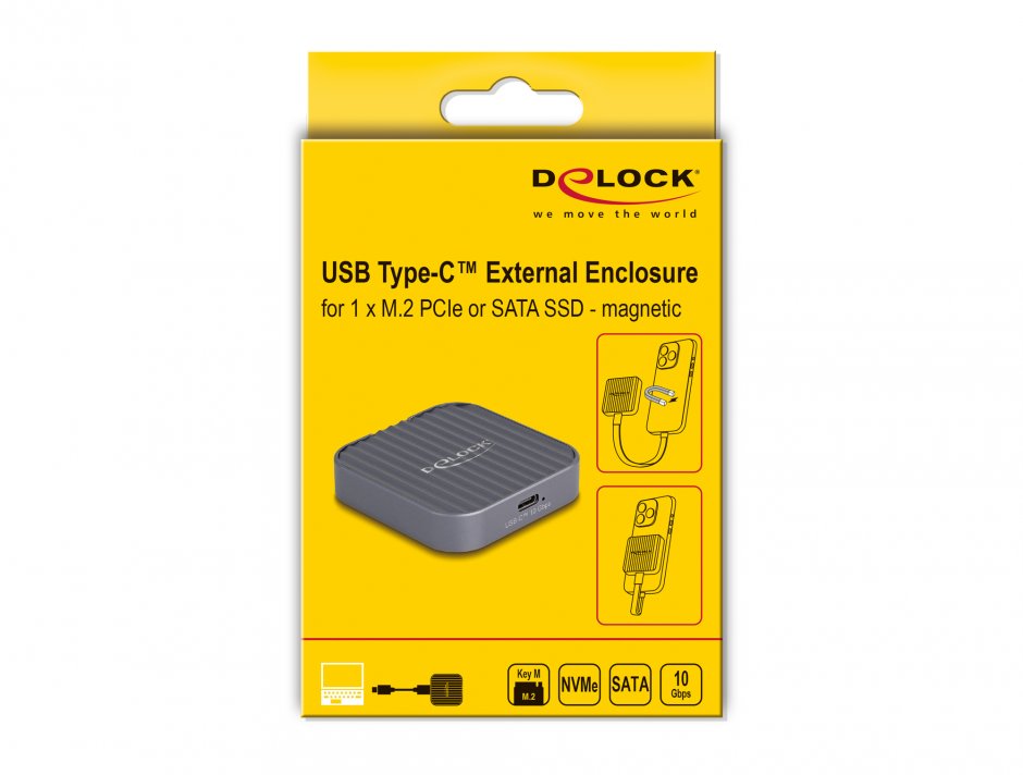Imagine Rack extern magnetic USB Type C 10Gbps la M.2 NVMe/SATA SSD, Delock 42032