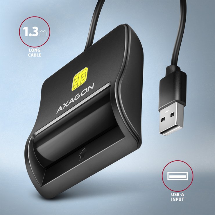 Imagine Cititor de carduri USB-A 2.0 la Smart Card/carte identitate, Axagon CRE-SM3N