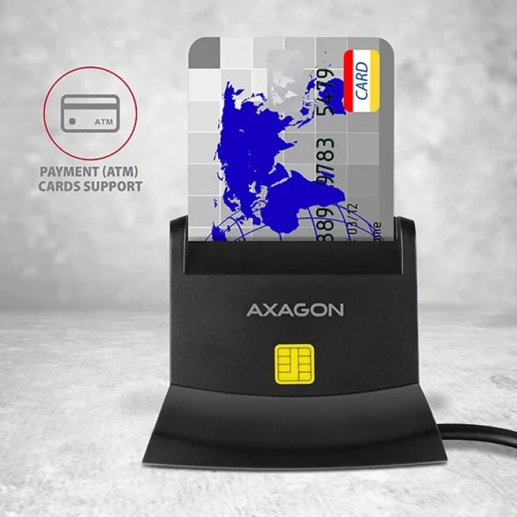 Imagine Stand/Cititor de carduri USB-A 2.0 la Smart Card/carte identitate + SD/microSD/SIM, Axagon CRE-SM2