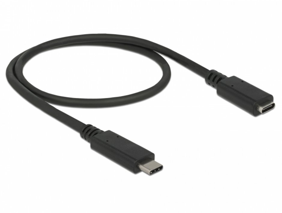 Imagine Cablu prelungitor USB 3.2 Gen2 tip C T-M 4K60Hz/60W 0.5m Negru, Delock 85532
