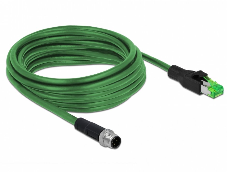Imagine Cablu de retea M12 4 pini D-coded la RJ45 PVC T-T 5m, Delock 85440