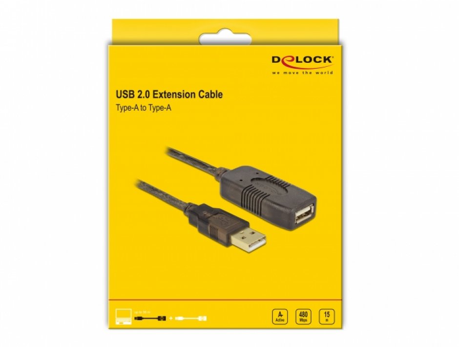 Imagine Cablu prelungitor activ USB 2.0 T-M 15m, Delock 82689