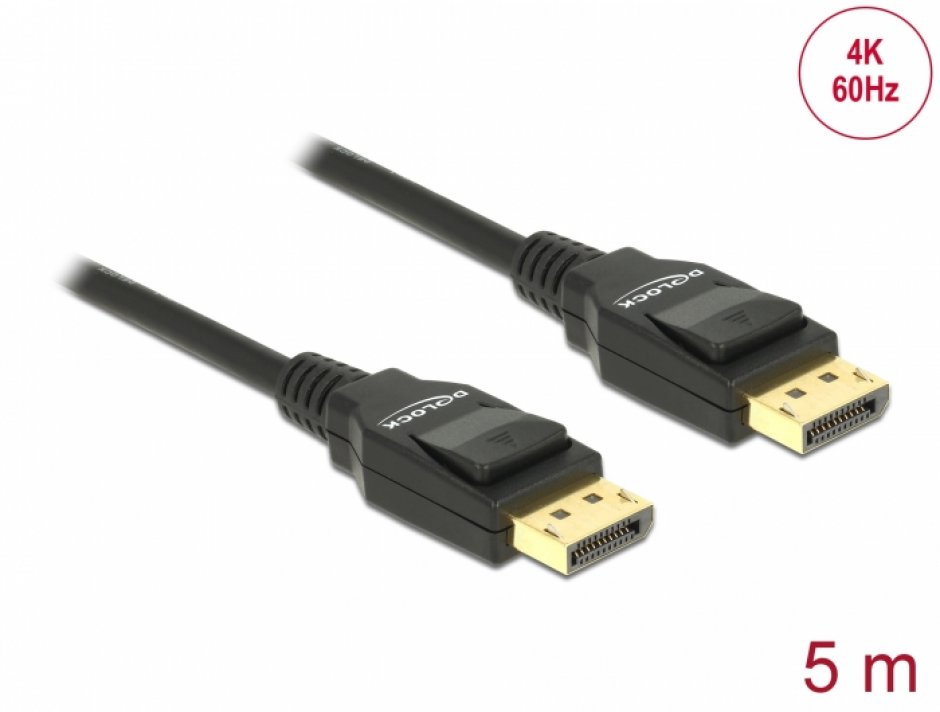 Imagine Cablu DisplayPort 4K60Hz T-T ecranat 5m Negru, Delock 82425