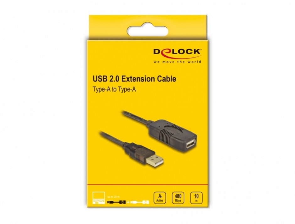 Imagine Cablu prelungitor activ USB 2.0 tip A T-M 10m, Delock 82446