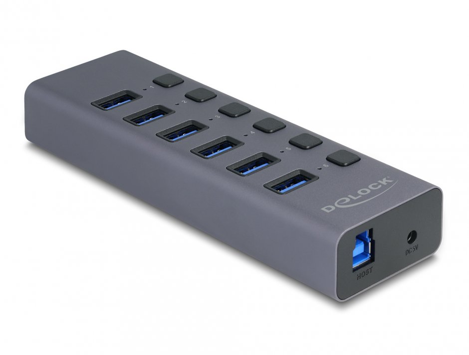 Imagine HUB USB-A/type C 5Gbps la 6 x USB-A Switch On/Off + slot SD / Micro SD, Delock 64237