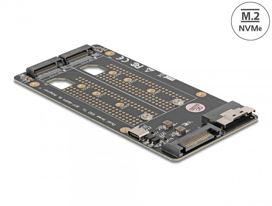 Imagine Convertor SFF-8654 8i la 2 x M.2 Key M NVMe SSD, Delock 64295