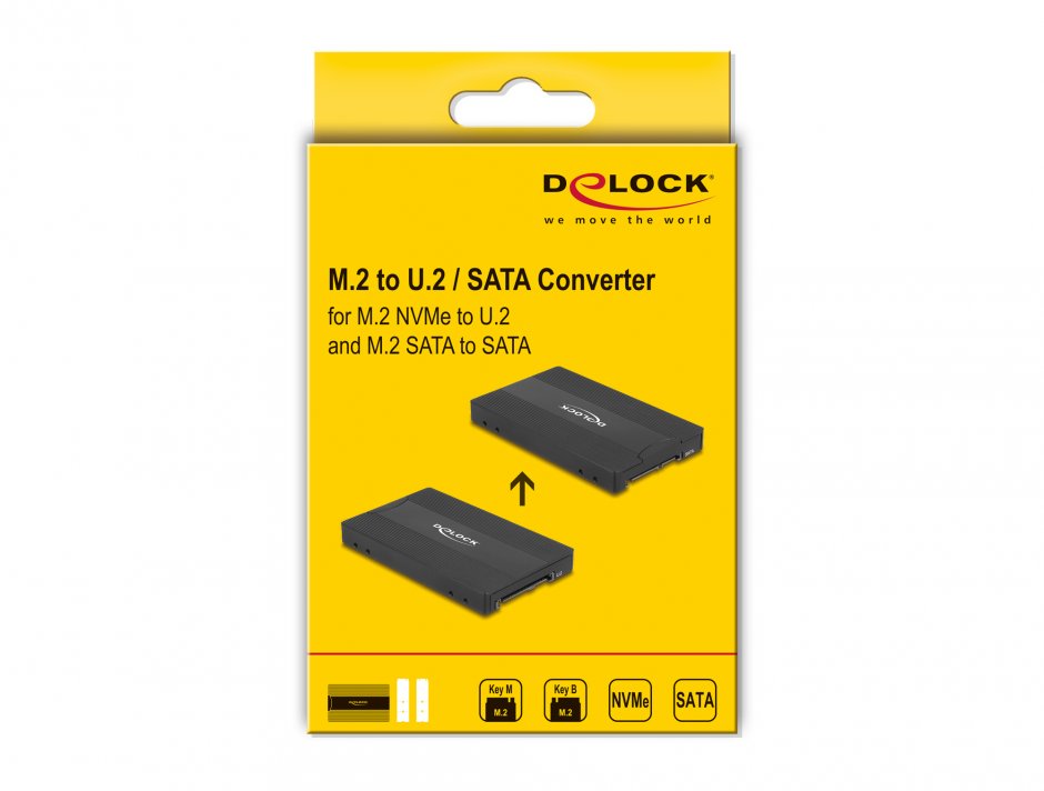 Imagine Rack extern M.2 Key M NVMe SSD la U.2 sau M.2 Key B SATA SSD la SATA, Delock 64301