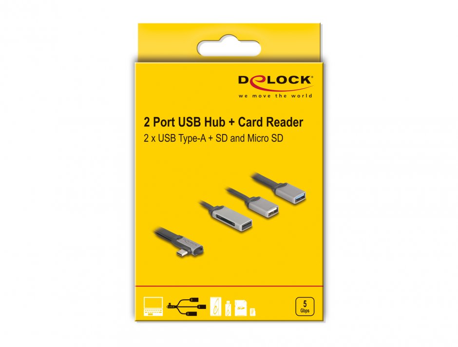 Imagine HUB USB type C la 2 x USB-A + SD/micro SD, Delock 64303