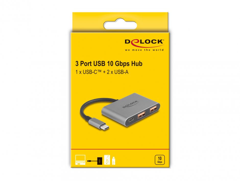 Imagine HUB USB 3.2 type C la 1 x USB type C + 2 x USB-A, Delock 64337