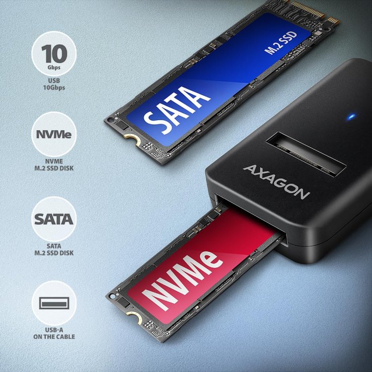 Imagine Adaptor USB 3.2 la M.2 NVMe/SATA, Axagon ADM2-AM