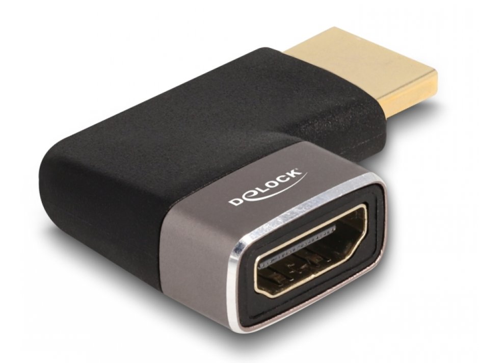 Imagine Adaptor metalic HDMI 8K60Hz T-M unghi 90 grade stanga, Delock 60082