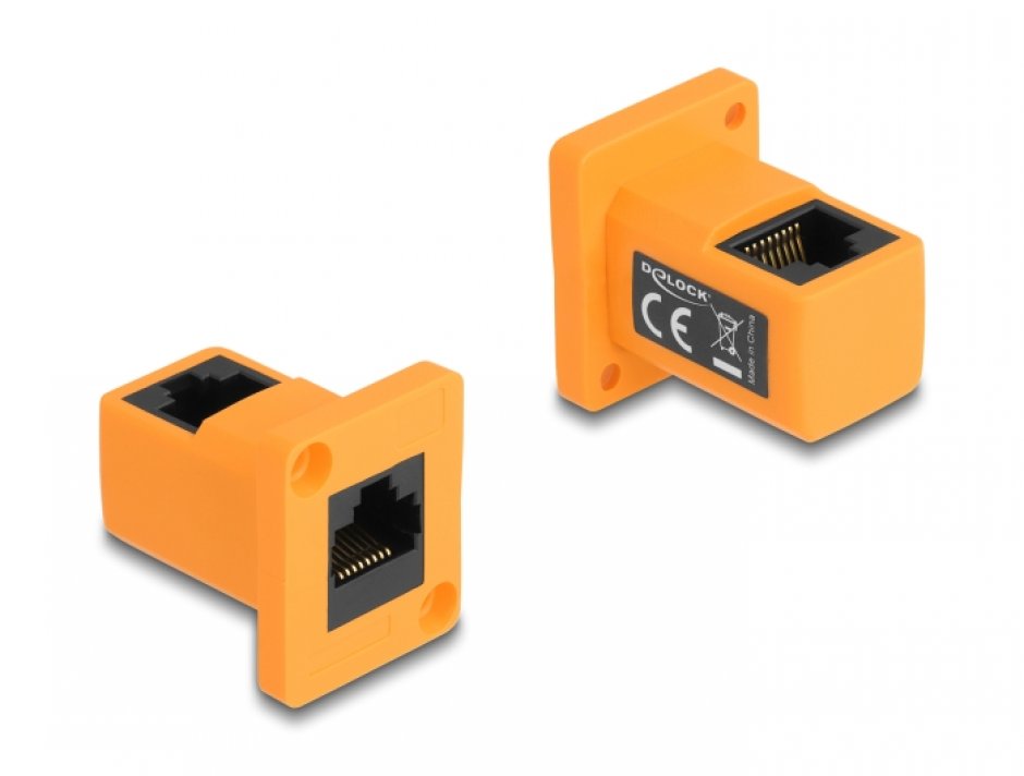 Imagine Modul D-type de retea RJ45 M-M unghi 90 grade orange, Delock 87997