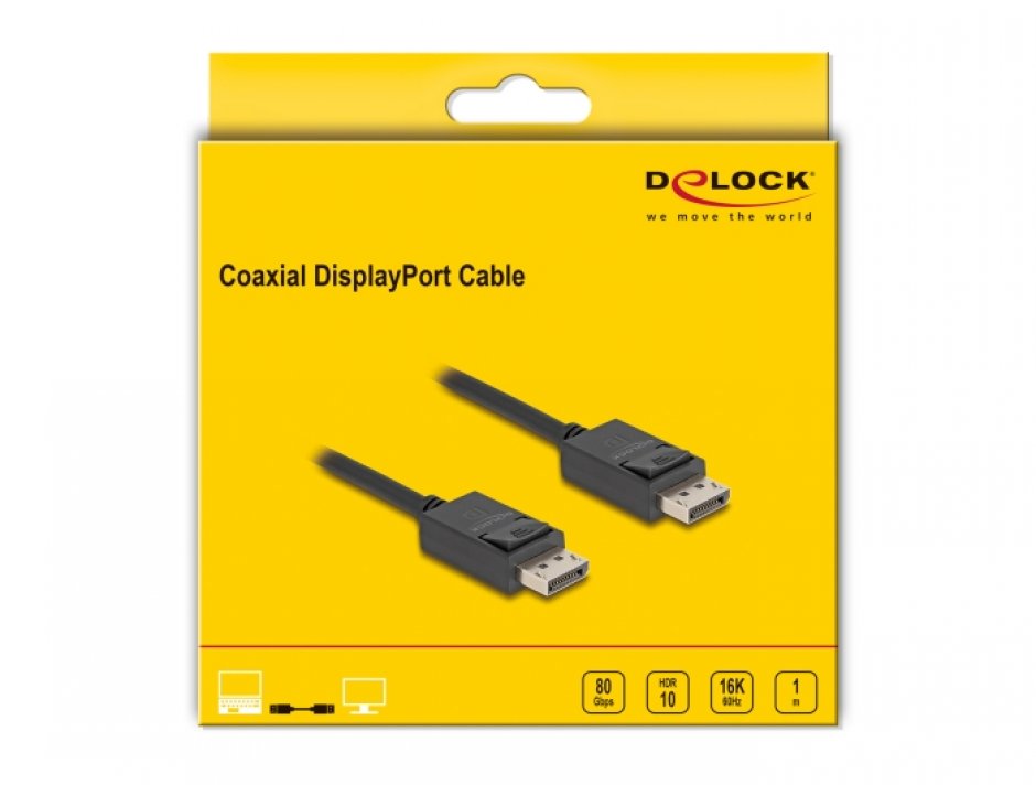 Imagine Cablu coaxial Displayport 2.1 16K60Hz/8K120Hz/4K240Hz 80Gbps T-T 1m, Delock 80491