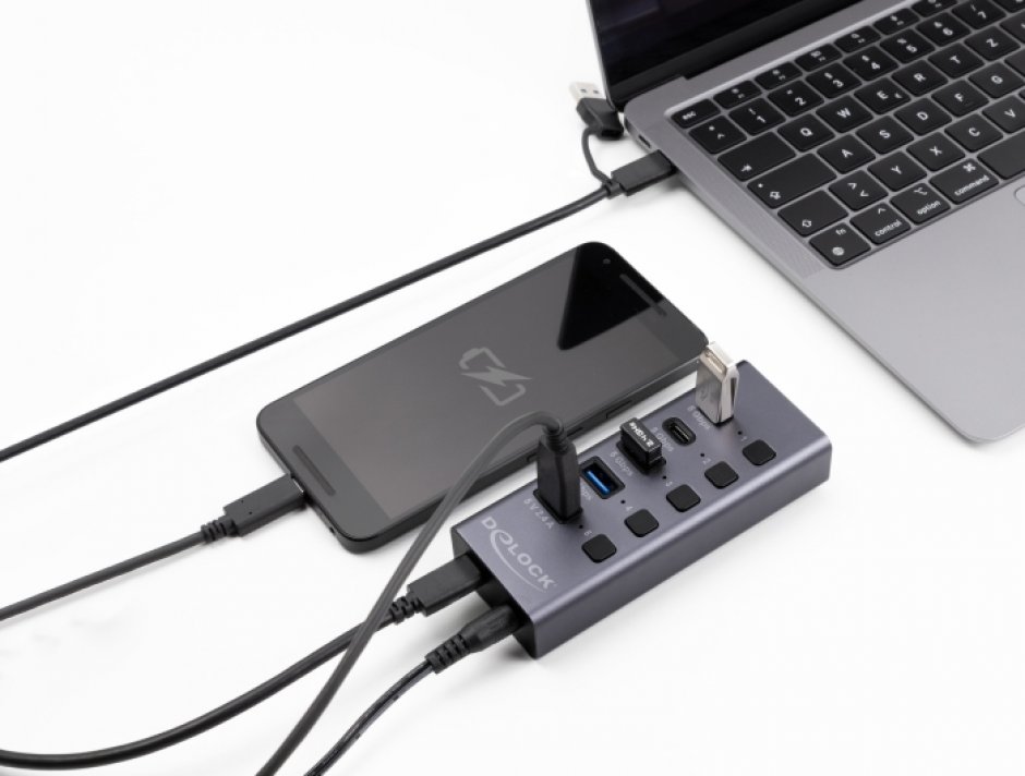 Imagine HUB USB 3.2 la 2 x USB-A + 2 x USB Type C + 1 x Fast Charging cu Switch ON/OFF, Delock 64248