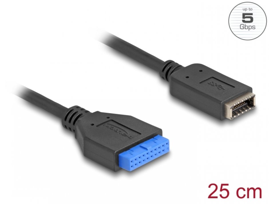 Imagine Adaptor pin header 19 pini USB 3.0 la USB Type E Key A M-M 25cm, Delock 65100